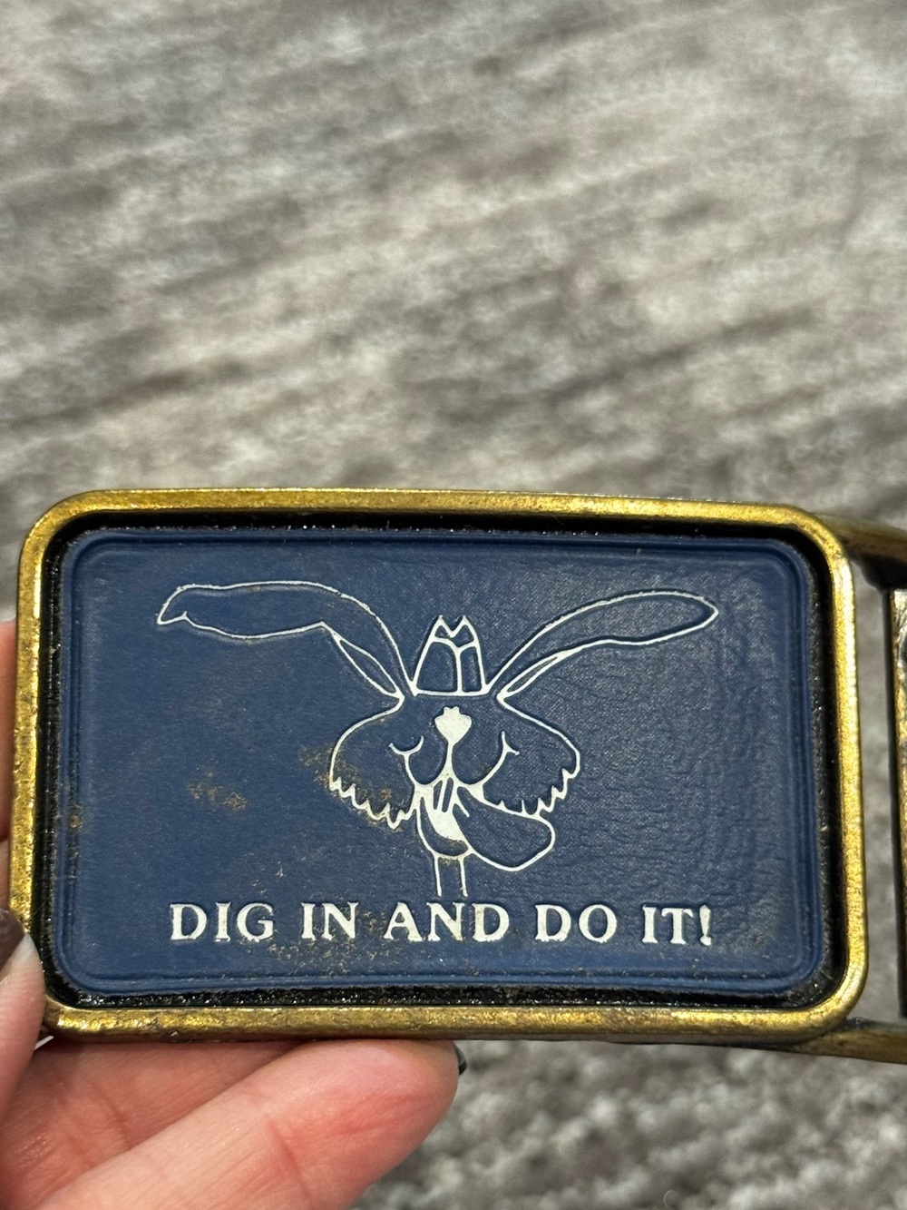 Vintage “Dig In and Do It!” Collectible Rabbit Belt Buckle